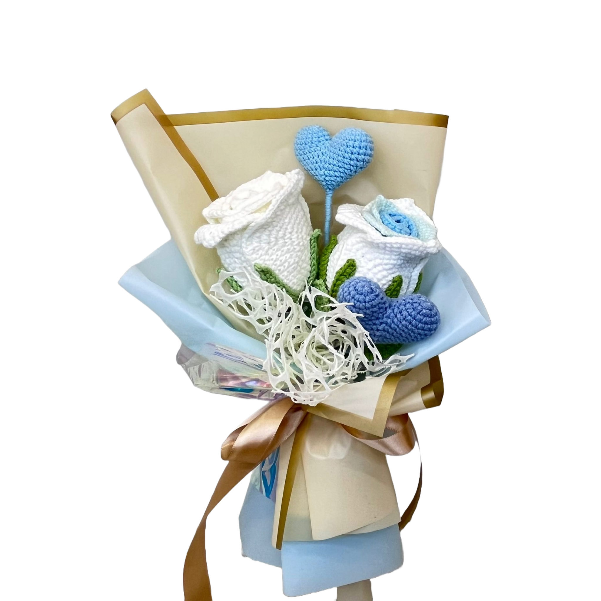 Charming Crochet Flower Bouquet - Blue Hearts & Blooms