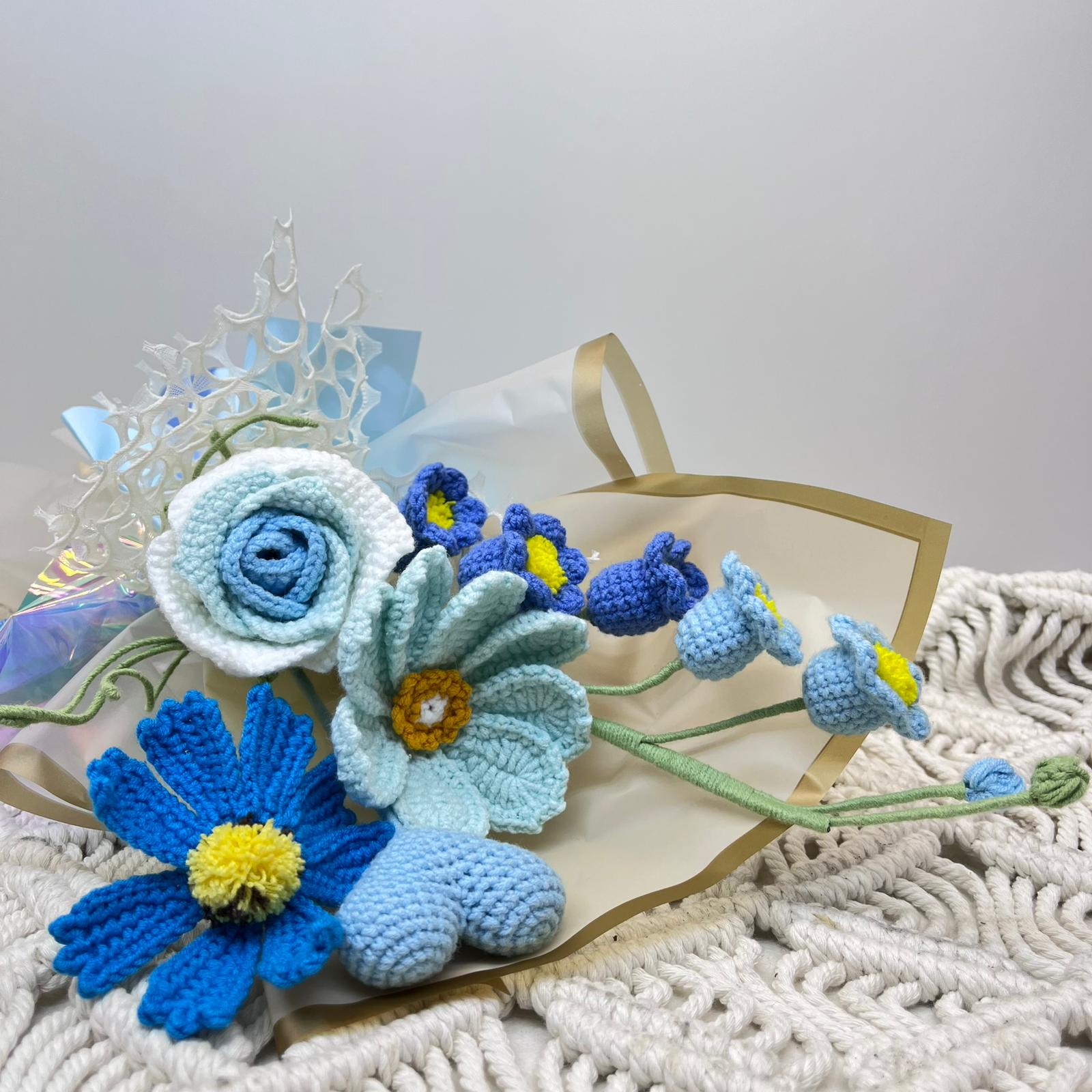 Charming Crochet Flower Bouquet with Heart Accent III