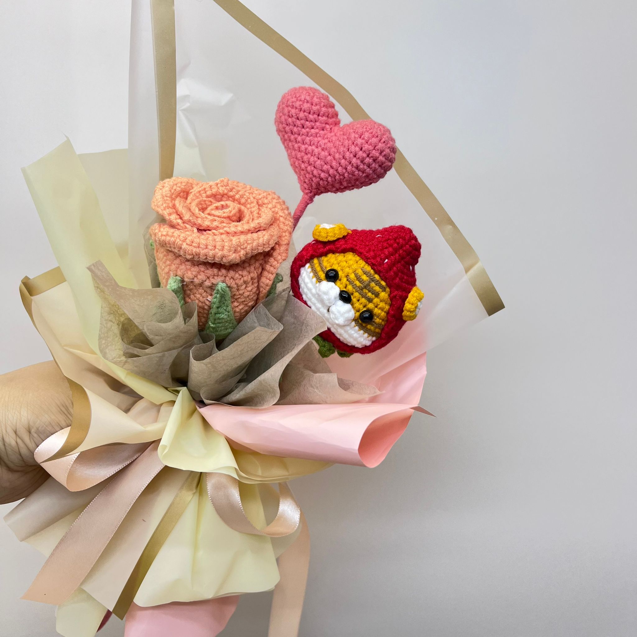 Charming Crochet Flower Bouquet with Tiger Accent