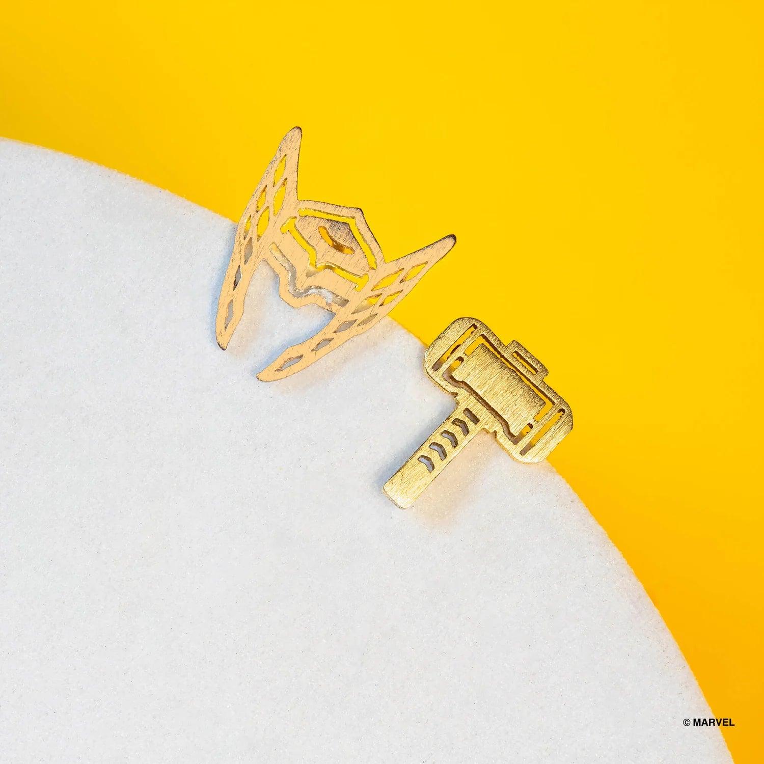 Marvel Earring - Thor & Mjolnir Hammer Gold - KLOSH