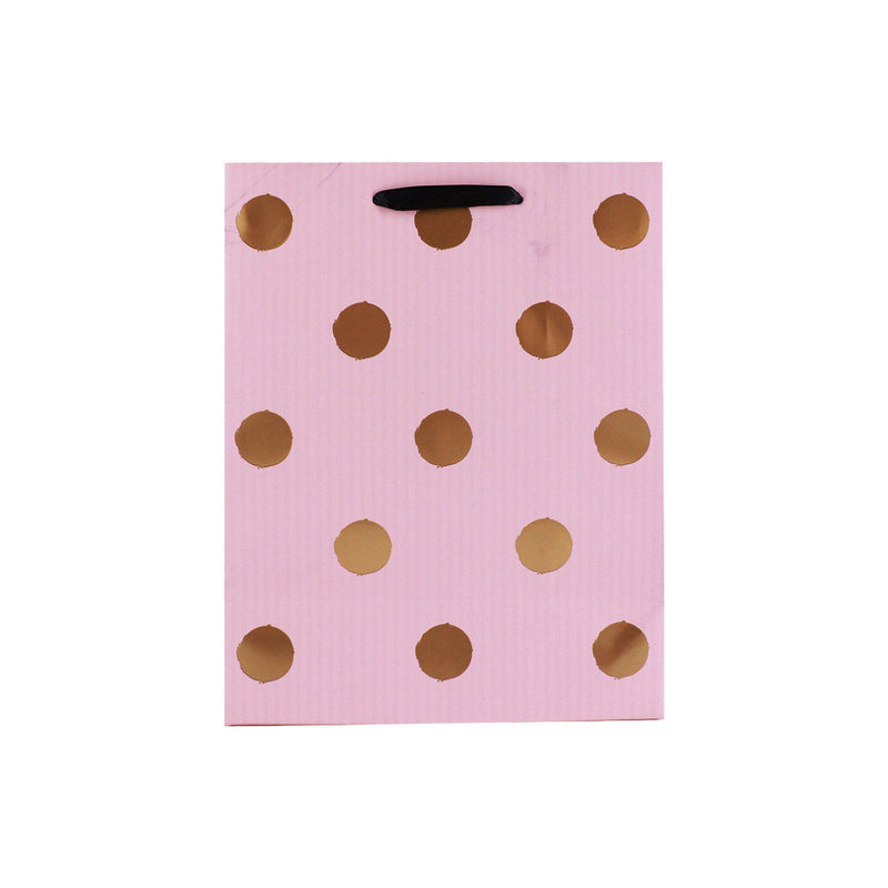 Gift Bag - Pink With Gold Polka Dots Large - KLOSH