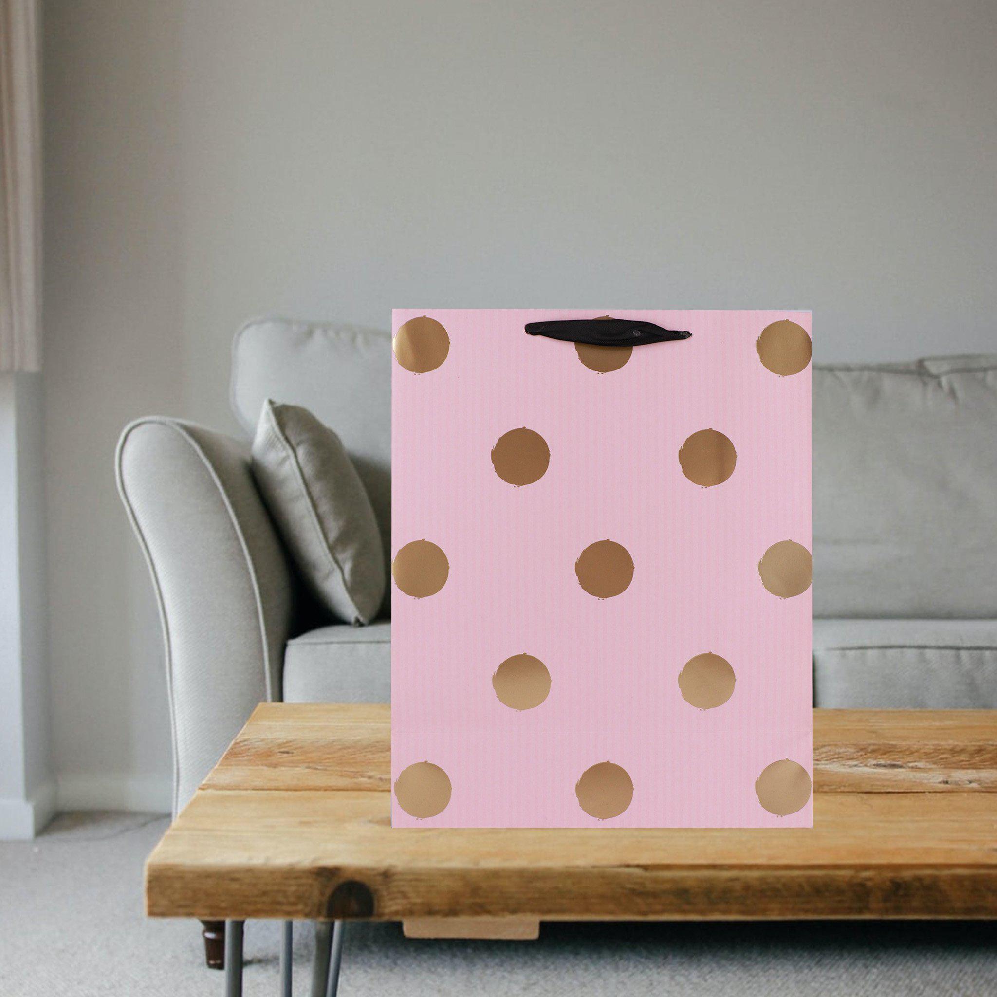 Gift Bag - Pink With Gold Polka Dots Large - KLOSH