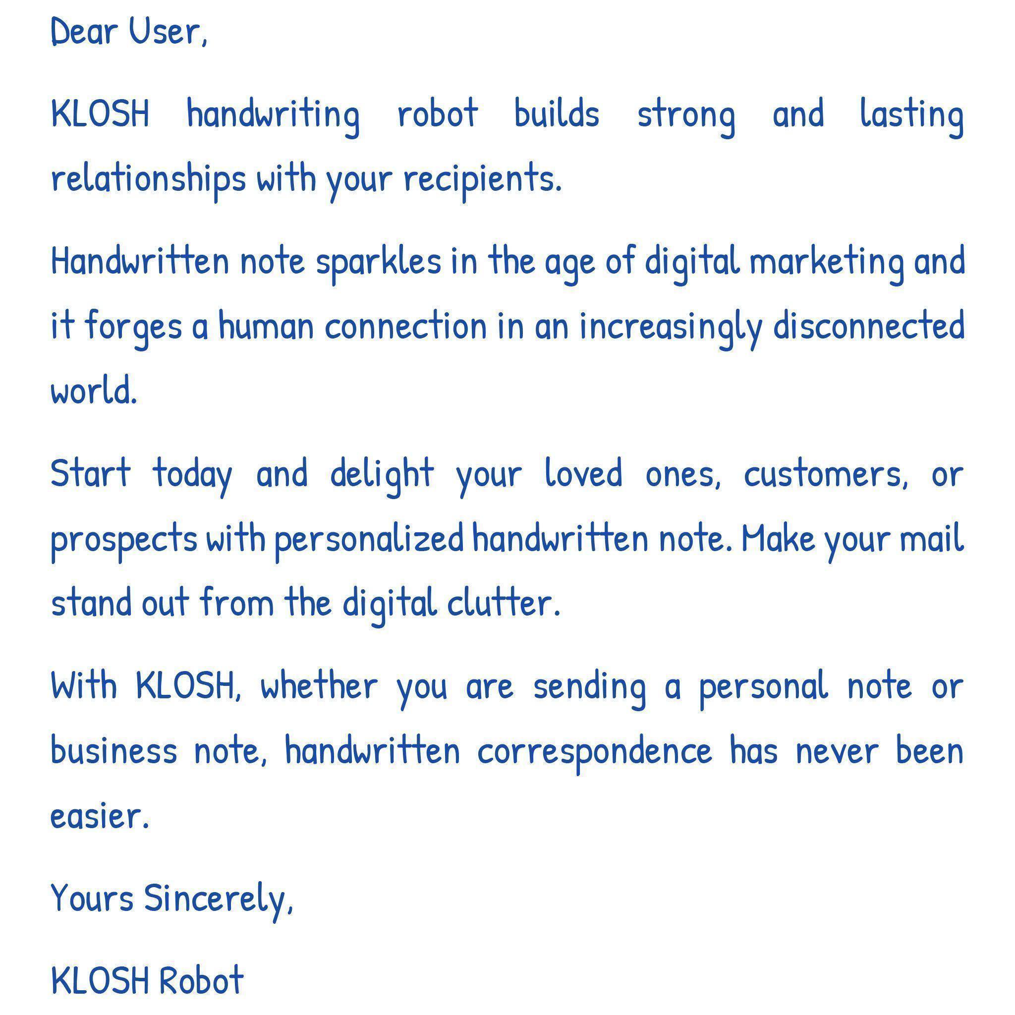 Handwritten Message - KLOSH