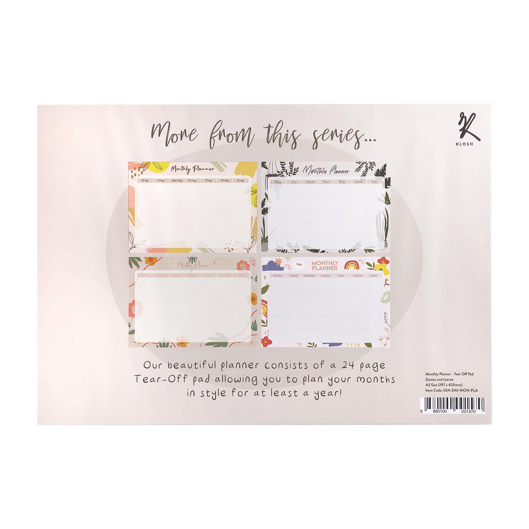 Monthly Planner - Tear Off Pad Daisies and Leaves - KLOSH