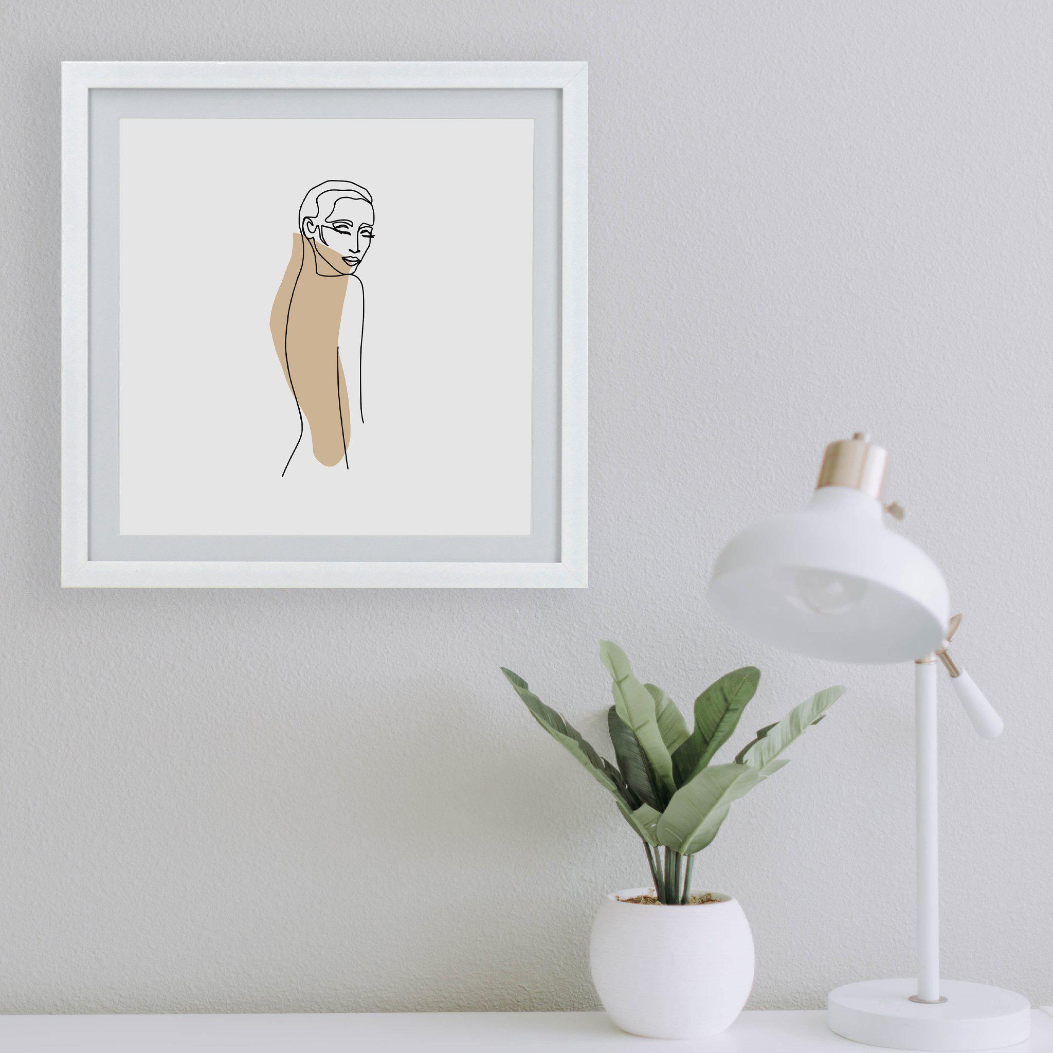 White Square Frame - Line Art Woman Yellow - KLOSH