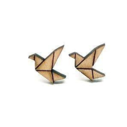 Earrings - Origami Paper Crane (Wood)