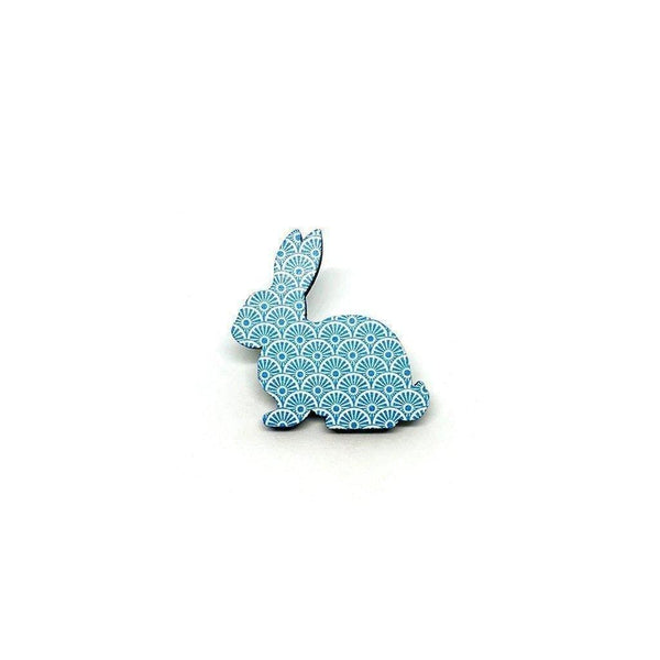 Brooch Pin - Blue Wheels Rabbit (Wooden) - KLOSH