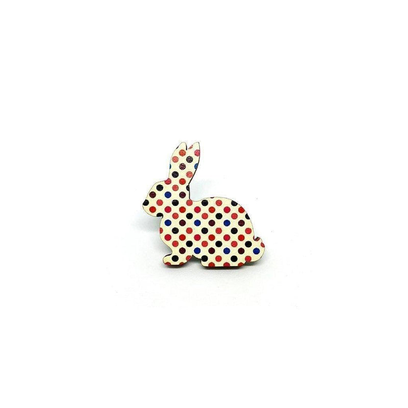 Brooch Pin - Retro Polka Dot Rabbit (Wooden) - KLOSH