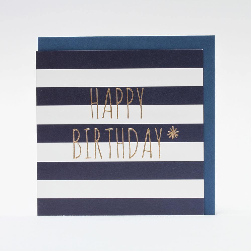 Card - Happy Birthday Blue Stripes - KLOSH