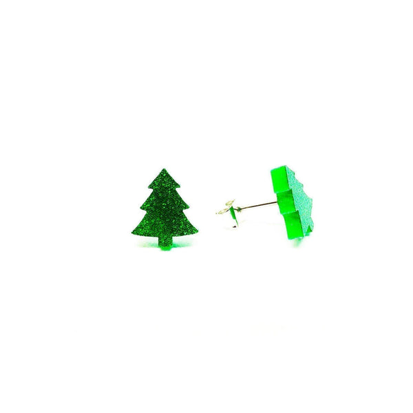 Earring - Green Glitter Christmas Tree Laser Cut Acrylic - KLOSH