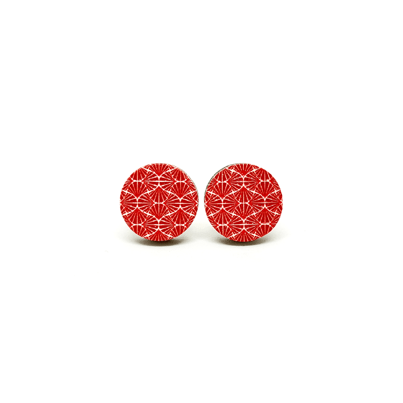 Earrings - Geometric Red Waves (Wooden) - KLOSH