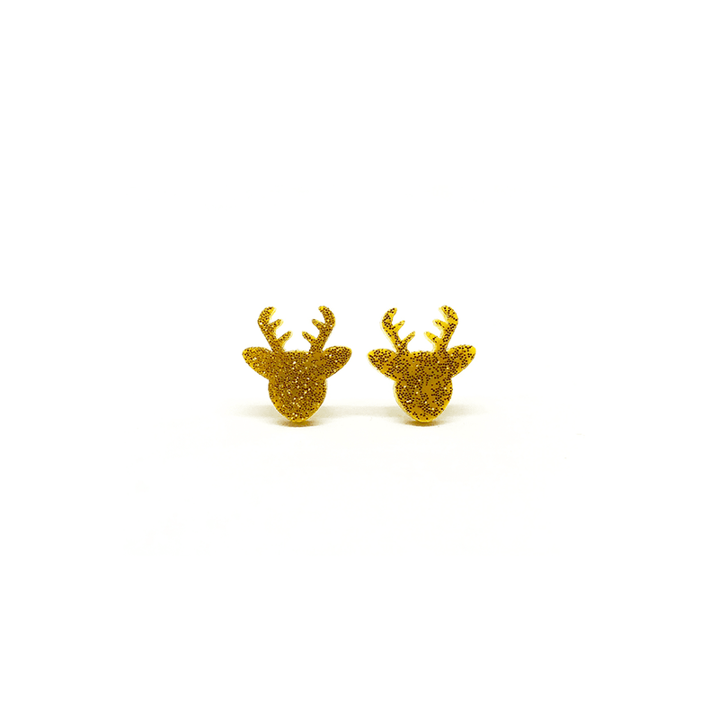 Earrings - Gold Glitter Deer (Acrylic) - KLOSH