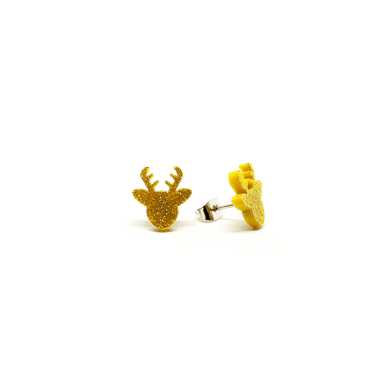 Earrings - Gold Glitter Deer (Acrylic) - KLOSH
