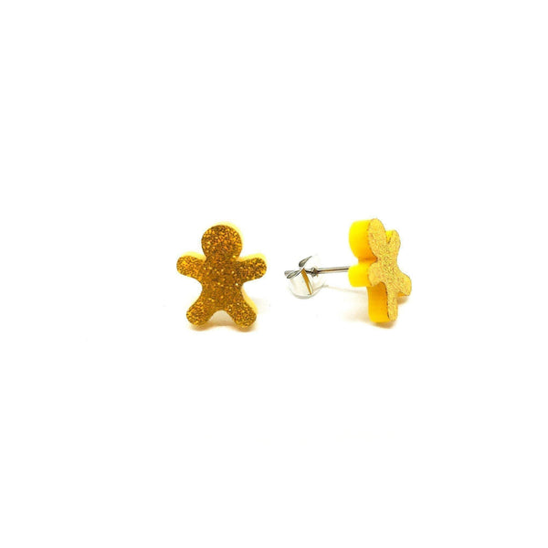 Earrings - Gold Glitter Gingerbread Man Laser Cut Acrylic - KLOSH
