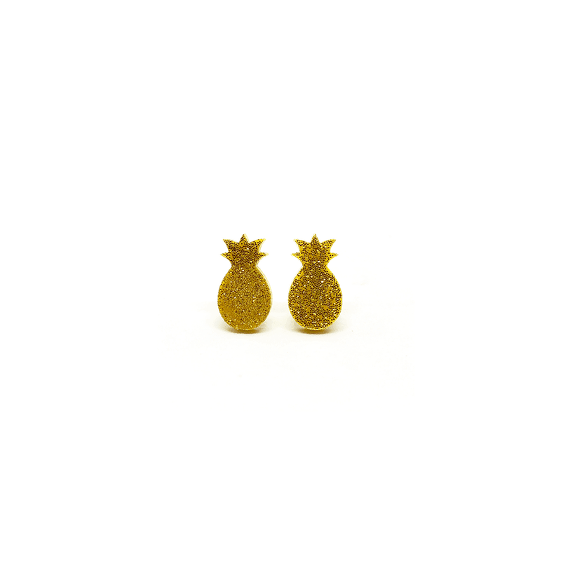 Earrings - Gold Glitter Pineapple (Acrylic) - KLOSH