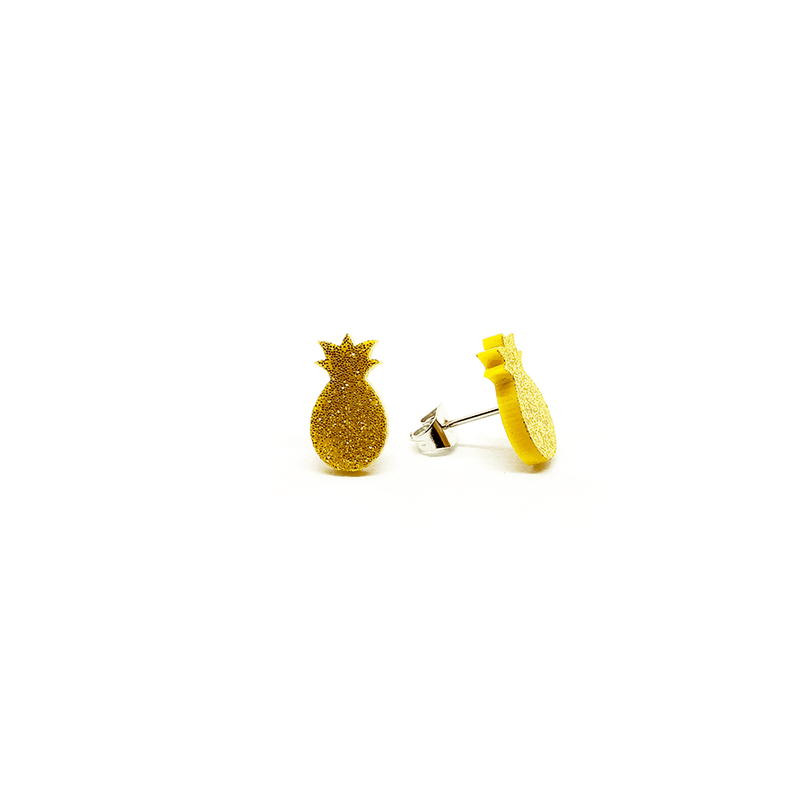 Earrings - Gold Glitter Pineapple (Acrylic) - KLOSH