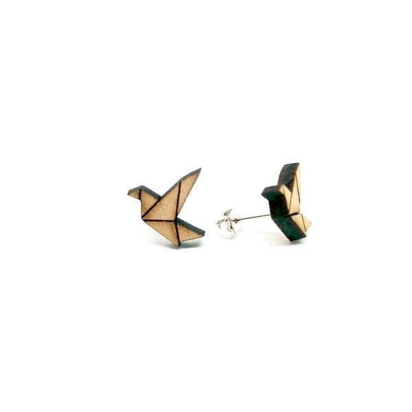 Earrings - Origami Paper Crane (Wood) - KLOSH