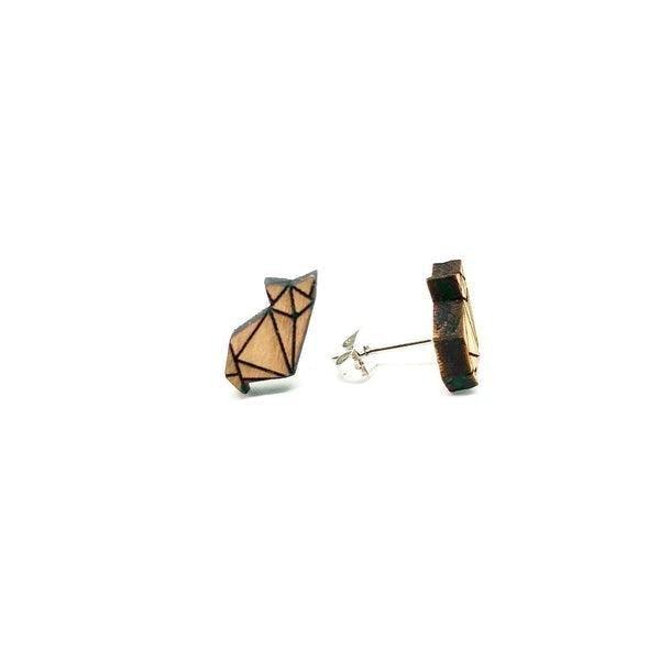 Earrings - Origami Paper Fox (Wood) - KLOSH