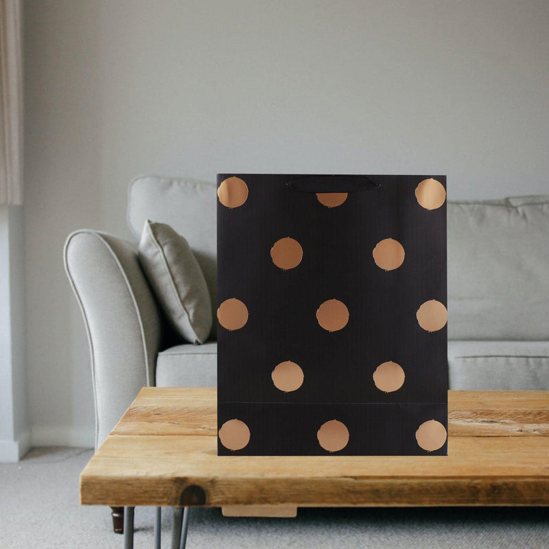 Gift Bag - Black with Gold Polka Dots Large - KLOSH