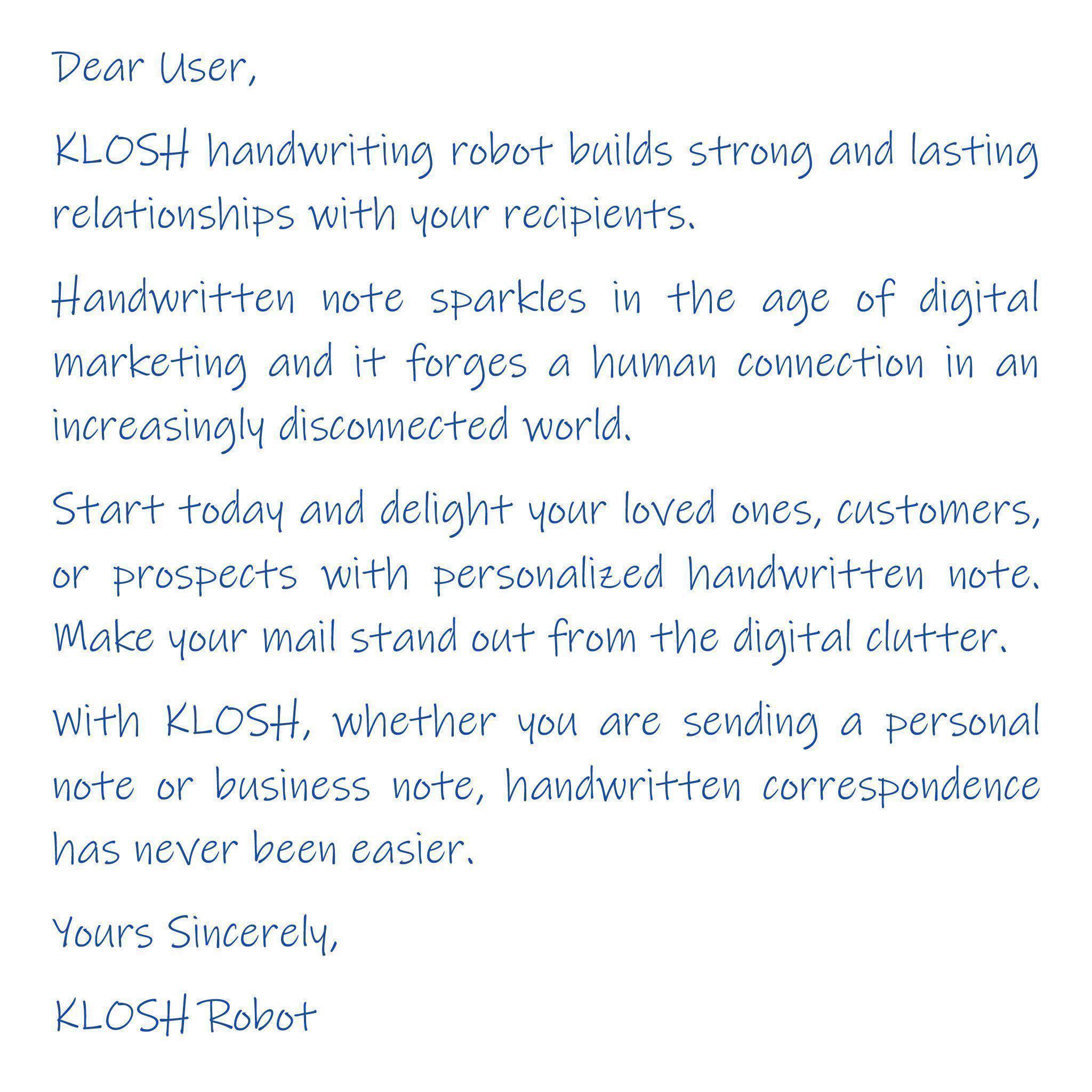 Handwritten Message - KLOSH