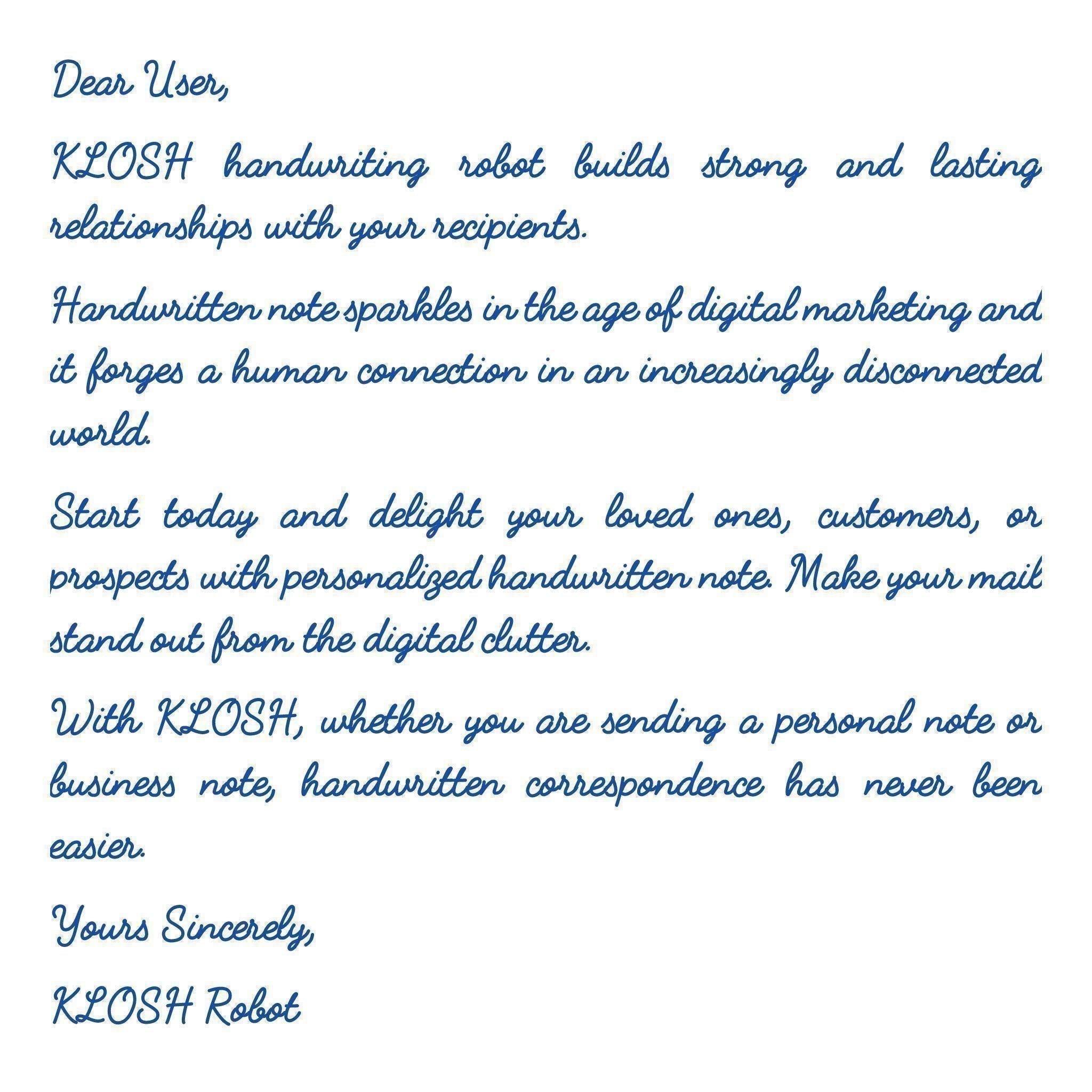 Handwritten Message - KLOSH