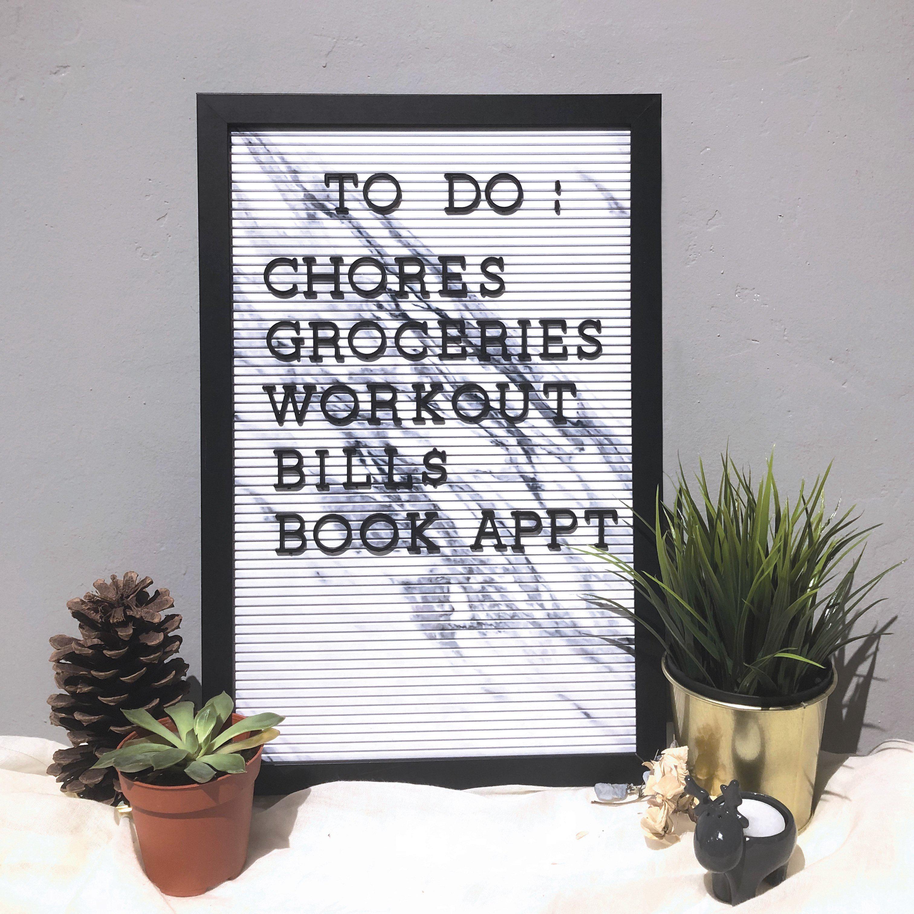 Letter Board - Black Border Marble Plastic - KLOSH