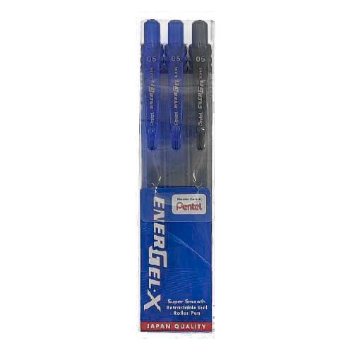 Pentel - Energel-X Gel Roller Pen 0.5mm (3 Pen Set) (2 Blue, 1 Black) - KLOSH