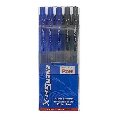 Pentel - Energel-X Gel Roller Pen 0.5mm (5 Pen Set) (2 Black, 3 blue) - KLOSH