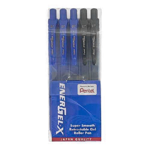 Pentel - Energel-X Gel Roller Pen 0.7mm (5 Pen Set) (2 Black, 3 Blue) - KLOSH