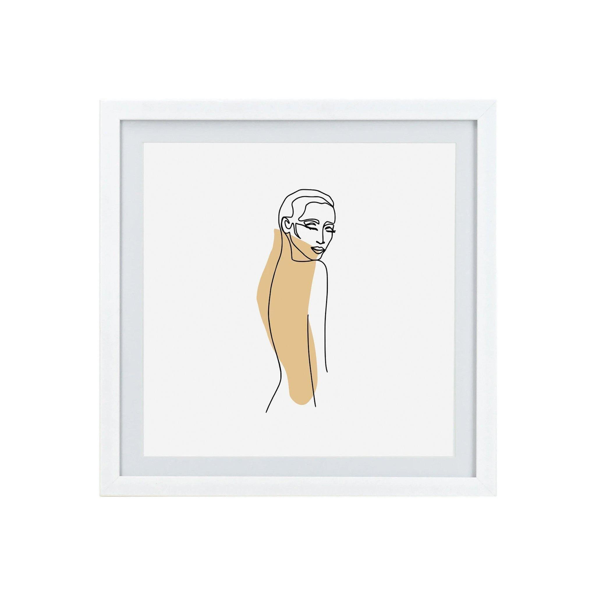 White Square Frame - Line Art Woman Yellow - KLOSH